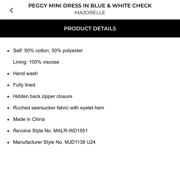 Peggy Mini Dress in Blue & White Check
MAJORELLE
XXS NWT - Picture 3 of 6